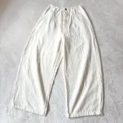 美品 登美 群言堂 リネンワッシャーアンクルパンツ M ウエストゴム