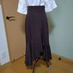アシメフリルスカート　ブラウン