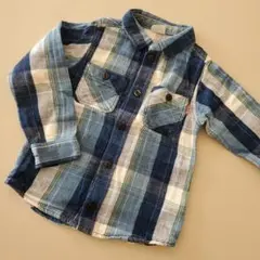 ブリーズ　青と白のチェック柄長袖シャツ