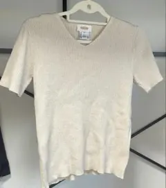 Talbots ベージュ 100%綿 リブ Vネック 半袖ニット