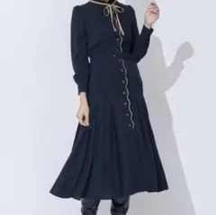 レディアゼル フリル衿 スカラップワンピース ロングワンピース ウエストベルト