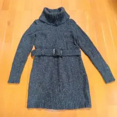 バーバリーブルーレーベル　チャコールグレー　タートルネック　チュニック　ベルト付