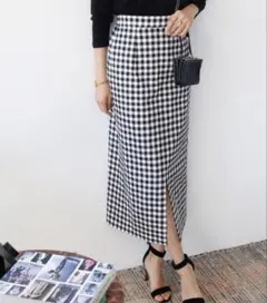 エルフランク ロング タイトスカート ギンガムチェック スリットのサムネイル