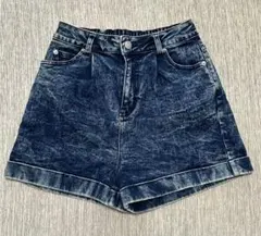 ダークデニム ハイウエストショートパンツ