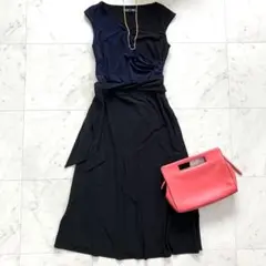 美品 ローレンラルフローレン ワンピース カシュクール ジャージー素材 黒