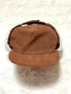コーデュロイ ボア付きフライトキャップ　ブラウン