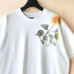 90s古着　ヴィンテージ　Tシャツ　肩に咲くひまわり　アートグラフィック　アシメ