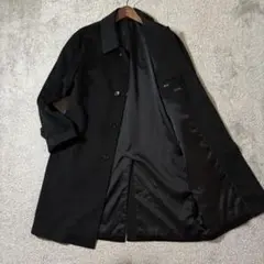 カシミヤ100% ステンカラーコート ロング丈 ブラック L