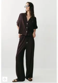 ZARA ワイドパンツ ダークブラウン イージーパンツ