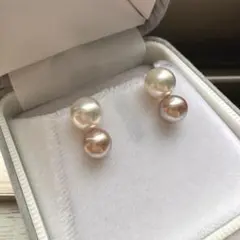 K10YG 淡水真珠+アコヤ真珠コンビネーションイヤリング（パープル×白）