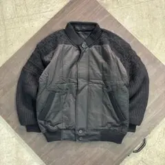 7W3 切替デザイン　ジャケット　ブルゾン　ニット　黒　異素材　ジップアップ古着