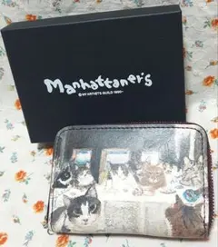 未使用 マンハッタナーズ 牛革 折り財布 小銭入れ付き 猫 ネコ よい