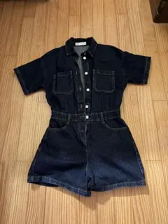 ZARA ダークブルー デニム ショートオールインワン