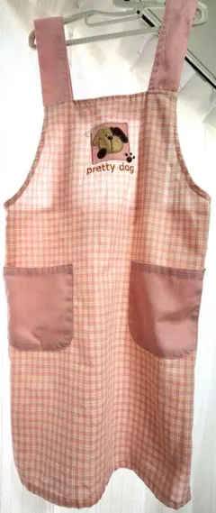150 エプロン　ピンク　チェック柄　料理　クッキング　可愛い　子供用