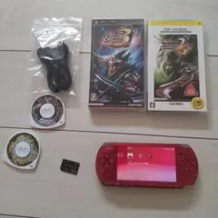 極美品★psp3000本体★赤★新品バッテリー、ゲーム、メモリー、新品充電器付き