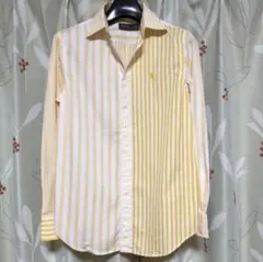 ポロラルフローレン　綿100% イエロー ストライプ シャツ ブラウス 刺繍