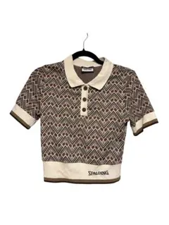ZARA × SPALDING 総柄 ニットポロ シャツ クロップド丈 S