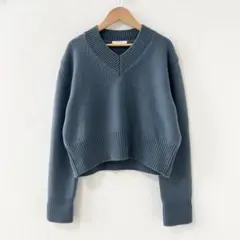 CELINE / セリーヌ | フィービー期 カシミヤ混 Vネック チャンキーニット | S | ブルー | レディース CELINE / セリーヌ | フィービー期 カシミヤ混 Vネック チャンキー