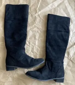 2WAY ロングブーツ ニーハイ LL 黒 スエード レザー 美脚 脚長 Y2K