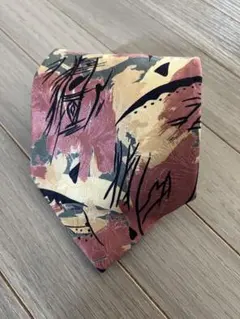 【美品・シルク100%】VOYAGE ネクタイ総柄 アート柄 ボルドー×ベージュ