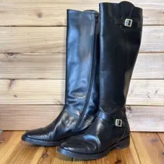 Cole Haan 黒レザー ジッパー付きロングブーツ 23.5cm