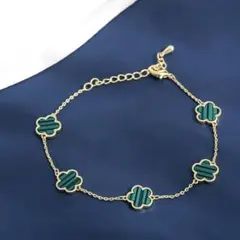 幸運のクローバーブレスレット 緑×金 上品 華奢見え アクセサリー