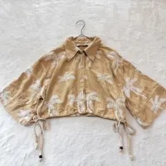 ザラ ZARA エンブロイダリー リネン ブレンド シャツ ジャケット 刺繍