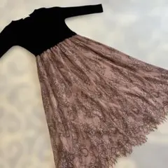 エニィスィス　ドッキングワンピース　黒　ピンクレース　長袖ワンピース