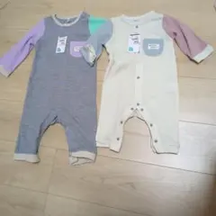 リブ編み長袖ロンパース2点セット70cm 80cm
