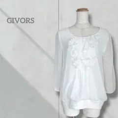 【レディース】ブラウス 白 ホワイト 長袖 フリル L シフォン シアーブラウス