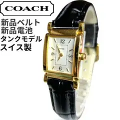 稼働品 コーチ ゴールド スクエア レクタンギュラー☆新品電池＆ベルト 1NO