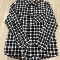 男の子130黒と白のチェックシャツ＊Navy