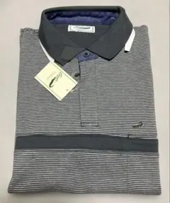 Crocodile 長袖ポロシャツ ボーダー柄 グレー系