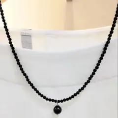 ★天然オニキスネックレス★(黒真珠ペンダントトップ付)★強力な魔除け★