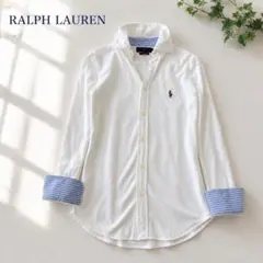 RALPH LAUREN 鹿の子シャツ ポニー刺繍 XS 白 長袖のサムネイル