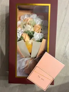 オレンジホワイト造花ラウンドブーケ