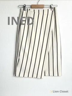 INED ストライプタイトスカート ストレッチ素材 ラップ風 上品