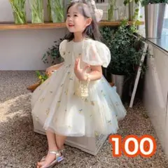 100 フラワー刺繍チュールワンピース ベビードレス 結婚式　発表会 お呼ばれ
