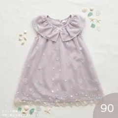 チュールワンピース　マリン柄刺繍　夏服　90サイズ　シェル柄　ヒトデ柄のサムネイル