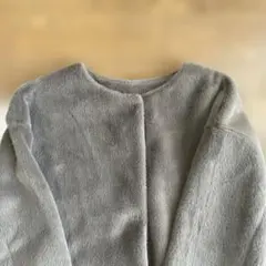 ユニクロ　ブラウン　フリース ノーカラー ジャケット