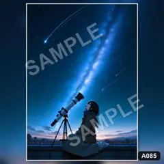 AI美少女 A4ポスター 星空 流れ星 天の川 望遠鏡 イラスト A085