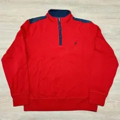半*一様 NAUTICA M ハーフジップスウェット レッド×ネイビー 裏起毛