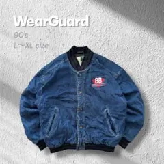 【90s】WearGuardデニムスタジャン企業刺繍リブライン短丈L~XL古着