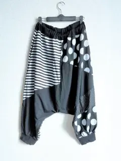 サルエルパンツ●メンズМサイズ水玉ボーダー大ドット白黒ストレッチありユニセックス