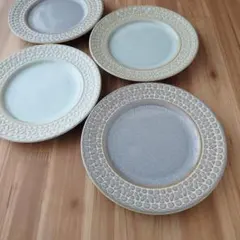 リムレースプレート・４枚　美濃焼〈新品・未使用〉