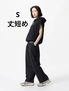 ユニクロ ウルトラストレッチ アクティブ ワイドパンツ S 丈短め ブラック