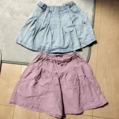 120 女の子 デニムスカートパンツと紫のショートパンツ2点セット スカパン