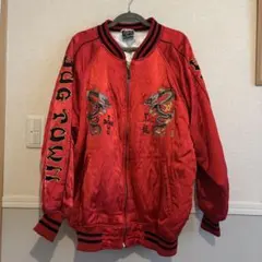 【希少】DOGTOWN 黒龍 スカジャン 刺繍ジャケット XL 赤 デカロゴ DOG TOWN SOUVENIR JACKET XL Red Rayon QUILTED Double -sided