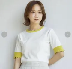しまむらmysa テレコ配色Tシャツ 中白 イエロー Lサイズ 田中里奈