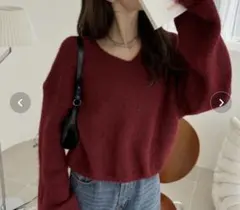 バーガンディ ニット 長袖 セーター